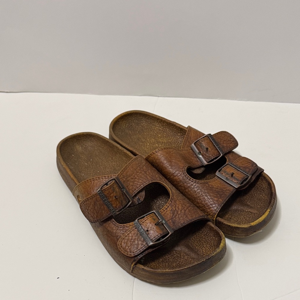 Pali Hawaii Sandals Woman Brown Double-Buckle Slide Sandals